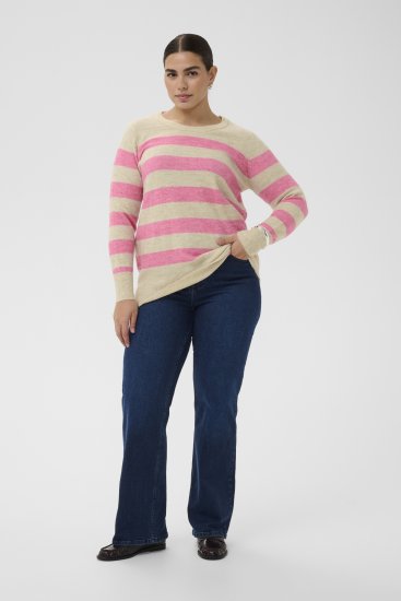 Kaffe Curve Niela Gestreifter Pullover Federgrau/Pink Melange - Pullover & Strickmode - 