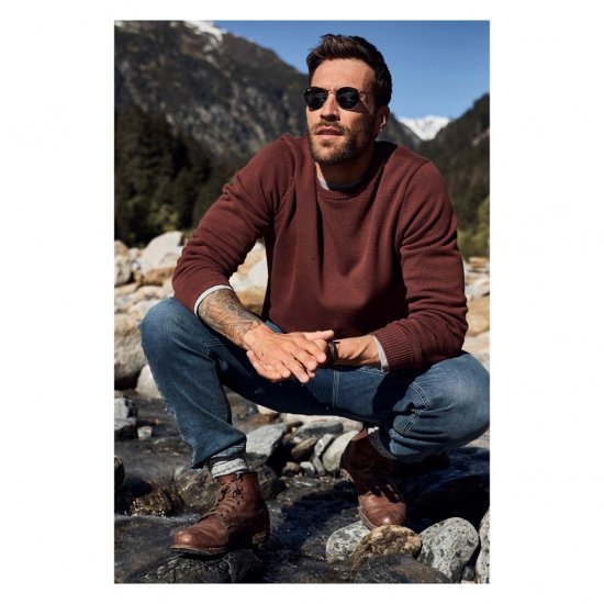 JP1880 Classic Round Neck Long Sleeve Sweater Brick Brown - Herren-sweater und -hoodies - Herren-Sweater und -Hoodies in großen Größen