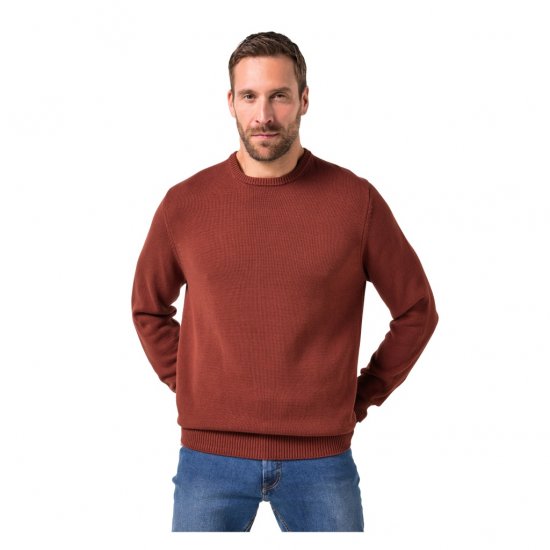 JP1880 Classic Round Neck Long Sleeve Sweater Brick Brown - Herren-sweater und -hoodies - Herren-Sweater und -Hoodies in großen Größen