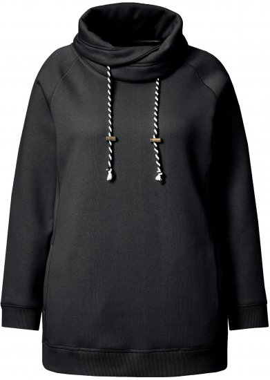 Ulla Popken Drawstring Collar Long Sleeve Sweatshirt Black - Hoodies & Sweatshirts - 