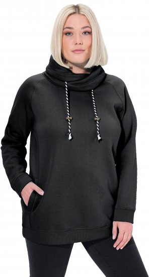 Ulla Popken Drawstring Collar Long Sleeve Sweatshirt Black - Hoodies & Sweatshirts - 