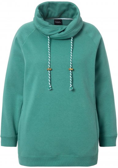 Ulla Popken Drawstring Collar Long Sleeve Sweatshirt Green - Hoodies & Sweatshirts - 