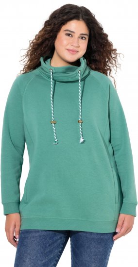 Ulla Popken Drawstring Collar Long Sleeve Sweatshirt Green - Hoodies & Sweatshirts - 