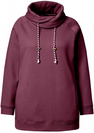 Ulla Popken Drawstring Collar Long Sleeve Sweatshirt Dark Berry - Hoodies & Sweatshirts - 