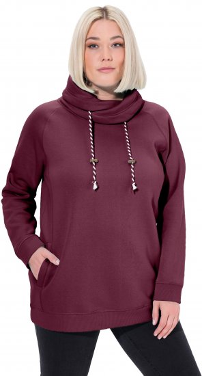 Ulla Popken Drawstring Collar Long Sleeve Sweatshirt Dark Berry - Hoodies & Sweatshirts - 