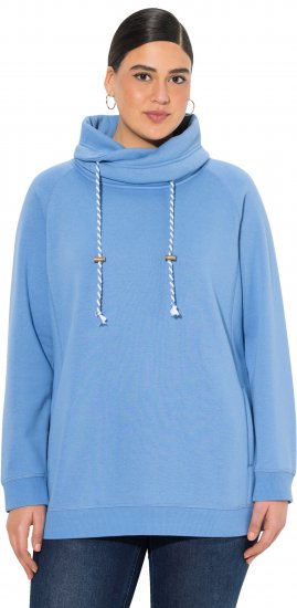 Ulla Popken Drawstring Collar Long Sleeve Sweatshirt Light Cornflower - Hoodies & Sweatshirts - 