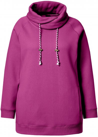 Ulla Popken Drawstring Collar Long Sleeve Sweatshirt Berry - Hoodies & Sweatshirts - 