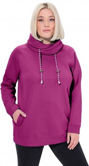 Ulla Popken Drawstring Collar Long Sleeve Sweatshirt Berry - Hoodies & Sweatshirts - 