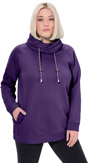 Ulla Popken Drawstring Collar Long Sleeve Sweatshirt Deep Violet - Ulla Popken - 