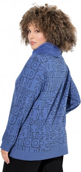 Ulla Popken Teddy Collar Printed Sweatshirt Atlantic Blue - Hoodies & Sweatshirts - 