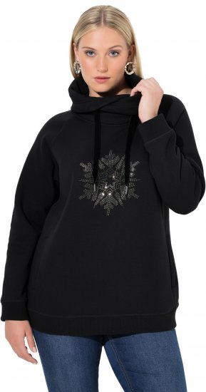 Ulla Popken Rhinestone Snowflake Turtleneck Sweatshirt Black - Hoodies & Sweatshirts - 