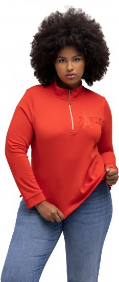 Ulla Popken PARIS Theme Zip Neck Sweatshirt Light Red - Hoodies & Sweatshirts - 