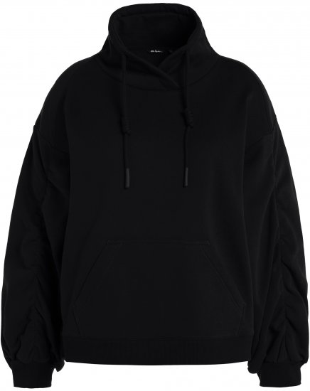 Ulla Popken Gathered Sleeve Oversized Fit Sweatshirt Black - Hoodies & Sweatshirts - 