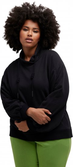 Ulla Popken Gathered Sleeve Oversized Fit Sweatshirt Black - Hoodies & Sweatshirts - 