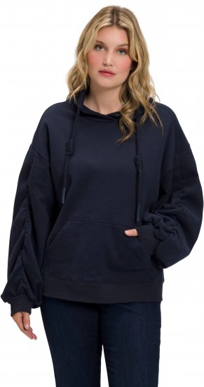 Ulla Popken Gathered Sleeve Oversized Fit Sweatshirt Navy - Hoodies & Sweatshirts - 
