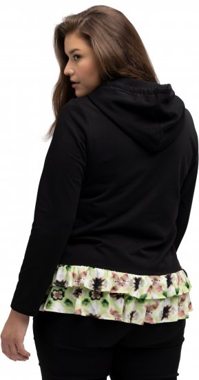 Ulla Popken Ruffle Hem A-line Fit Hooded Sweatshirt Black - Hoodies & Sweatshirts - 