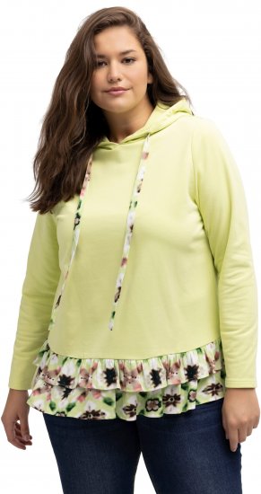 Ulla Popken Ruffle Hem A-line Fit Hooded Sweatshirt Lime Green - Hoodies & Sweatshirts - 