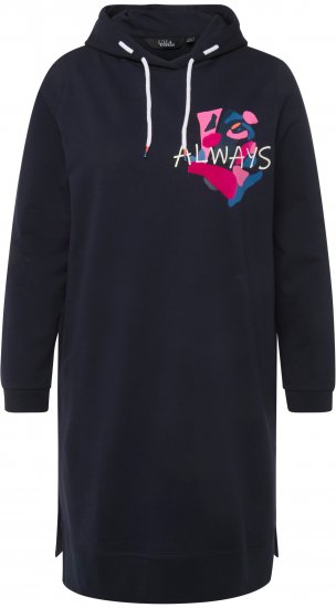 Ulla Popken Extra Long Abstract Graphic Hoodie Navy - Hoodies & Sweatshirts - 