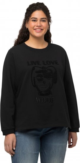Ulla Popken Flock Print Long Sleeve Crew Neck Sweatshirt Black - Hoodies & Sweatshirts - 