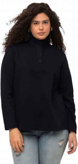 Ulla Popken Collared Long Sleeve Sweatshirt Navy - Hoodies & Sweatshirts - 