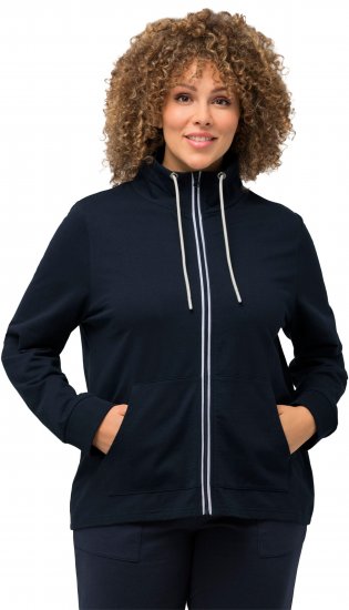 Ulla Popken Contrast Color Zip Up Sweatshirt Navy - Hoodies & Sweatshirts - 