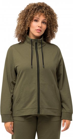 Ulla Popken Contrast Color Zip Up Sweatshirt Loden Green - Hoodies & Sweatshirts - 
