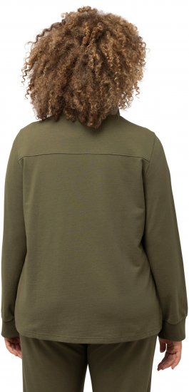 Ulla Popken Contrast Color Zip Up Sweatshirt Loden Green - Hoodies & Sweatshirts - 