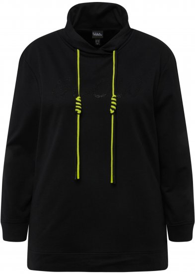 Ulla Popken GLOW Lettered Collared Sweatshirt Black - Hoodies & Sweatshirts - 