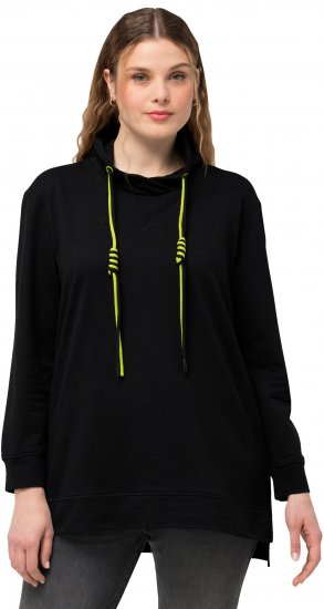 Ulla Popken GLOW Lettered Collared Sweatshirt Black - Hoodies & Sweatshirts - 