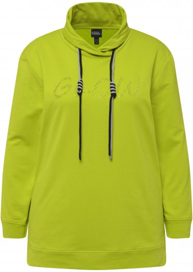 Ulla Popken GLOW Lettered Collared Sweatshirt Apple Green - Hoodies & Sweatshirts - 
