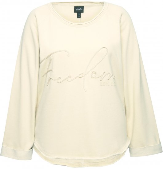 Ulla Popken Embroidered Freedom Rolled Edge Sweatshirt Sand - Hoodies & Sweatshirts - 