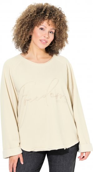 Ulla Popken Embroidered Freedom Rolled Edge Sweatshirt Sand - Hoodies & Sweatshirts - 