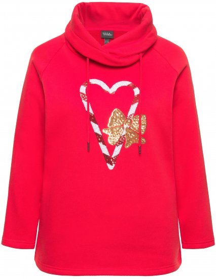 Ulla Popken Sparkling Candy Cane Graphic Sweatshirt Salsa - Hoodies & Sweatshirts - 