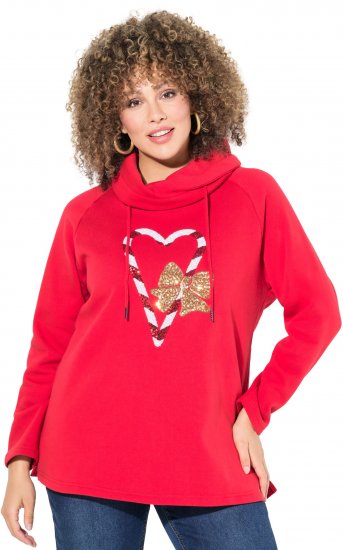 Ulla Popken Sparkling Candy Cane Graphic Sweatshirt Salsa - Hoodies & Sweatshirts - 