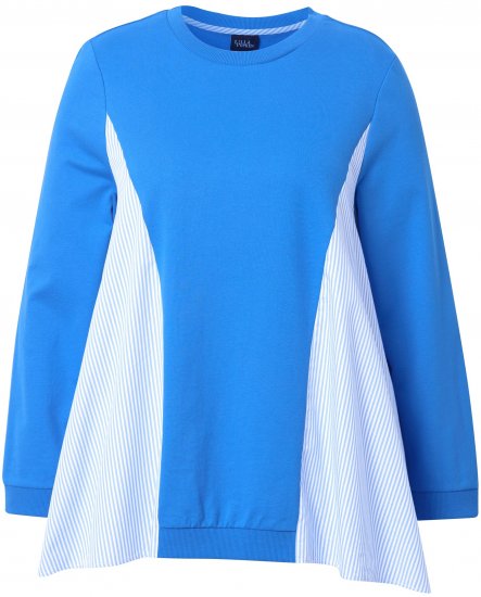 Ulla Popken Pinstripe Gore Long Sleeve Sweatshirt Peacock Blue - Hoodies & Sweatshirts - 