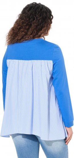Ulla Popken Pinstripe Gore Long Sleeve Sweatshirt Peacock Blue - Hoodies & Sweatshirts - 