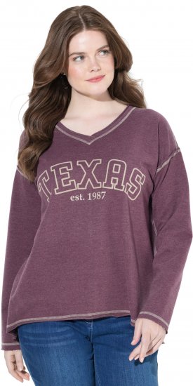 Ulla Popken Texas Contrast Stitching Sweatshirt Dark Ruby - Hoodies & Sweatshirts - 