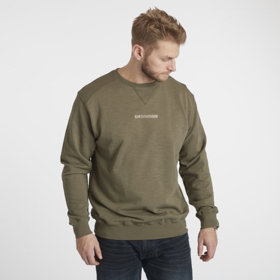 North Latitude Denim Logo Sweatshirt Dusty Olive Green TALL - TALL sweatshirts - TALL Sweatshirts mit Extralänge