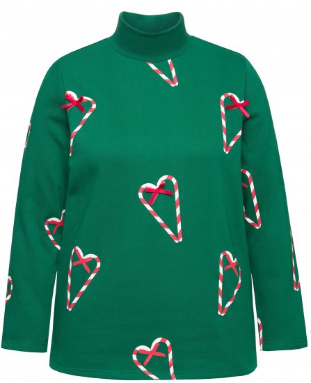 Ulla Popken Candy Cane Graphic Sweatshirt Meadow Green - Hoodies & Sweatshirts - 