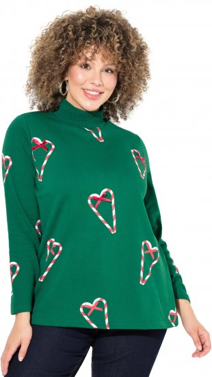 Ulla Popken Candy Cane Graphic Sweatshirt Meadow Green - Hoodies & Sweatshirts - 