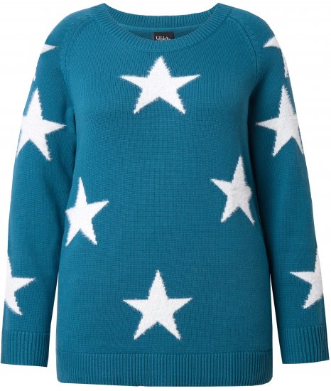 Ulla Popken Glitter Stars Soft Knit Sweater Petrol - Hoodies & Sweatshirts - 