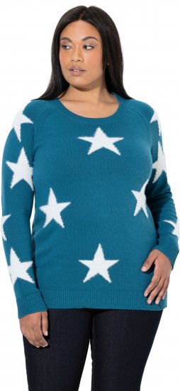 Ulla Popken Glitter Stars Soft Knit Sweater Petrol - Hoodies & Sweatshirts - 