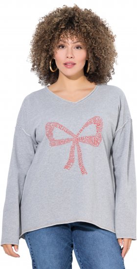 Ulla Popken Bow City Lettering Sweatshirt Light Grey Melange - Hoodies & Sweatshirts - 
