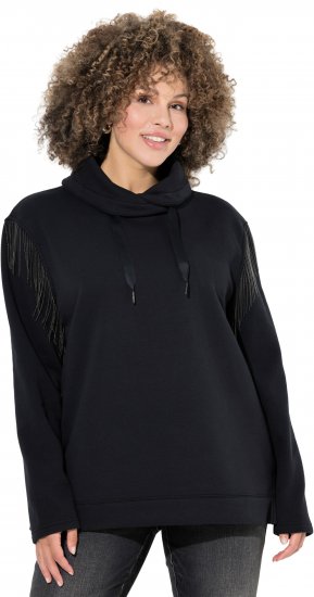 Ulla Popken Chain Fringe Smooth Fleece Sweatshirt Black - Hoodies & Sweatshirts - 