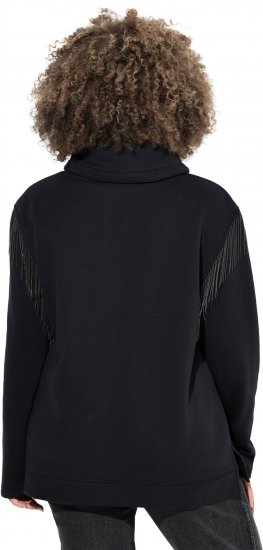 Ulla Popken Chain Fringe Smooth Fleece Sweatshirt Black - Hoodies & Sweatshirts - 