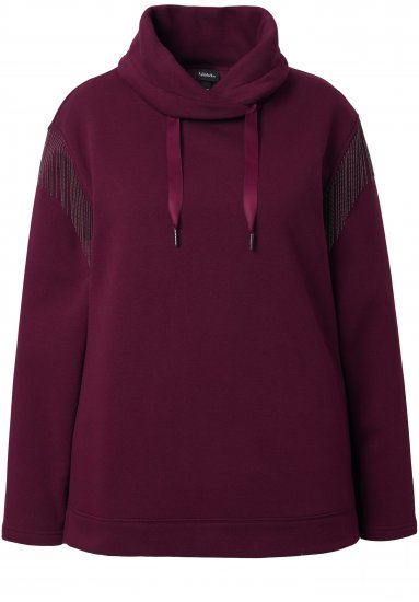 Ulla Popken Chain Fringe Smooth Fleece Sweatshirt Dark Wine Red - Hoodies & Sweatshirts - 