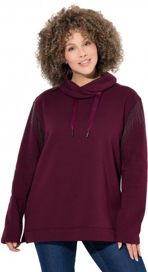 Ulla Popken Chain Fringe Smooth Fleece Sweatshirt Dark Wine Red - Hoodies & Sweatshirts - 