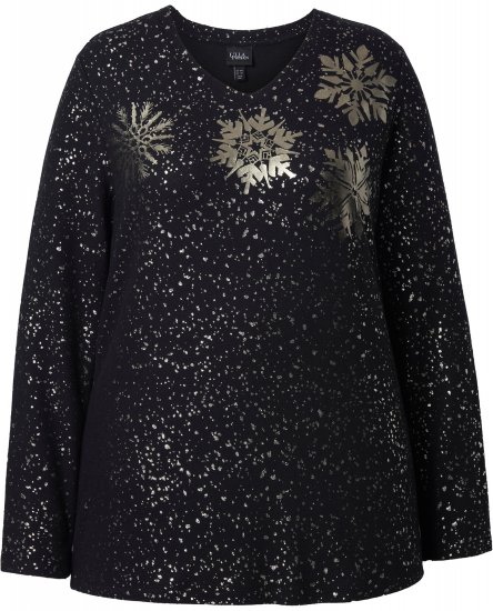 Ulla Popken Metallic Print Extra Soft Christmas Sweatshirt Black - Hoodies & Sweatshirts - 