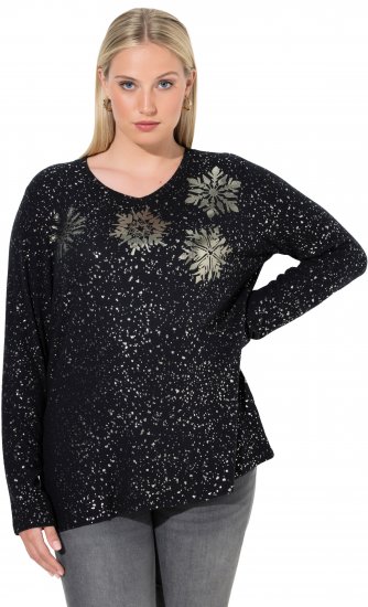 Ulla Popken Metallic Print Extra Soft Christmas Sweatshirt Black - Hoodies & Sweatshirts - 
