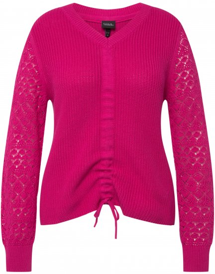 Ulla Popken Shaker Stitch Cropped Gathered Sweater Fuchsia Pink - Hoodies & Sweatshirts - 